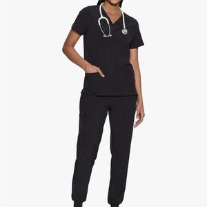 Classic Black Medical Scrub Set - V-Neck Top & Jogger Pants